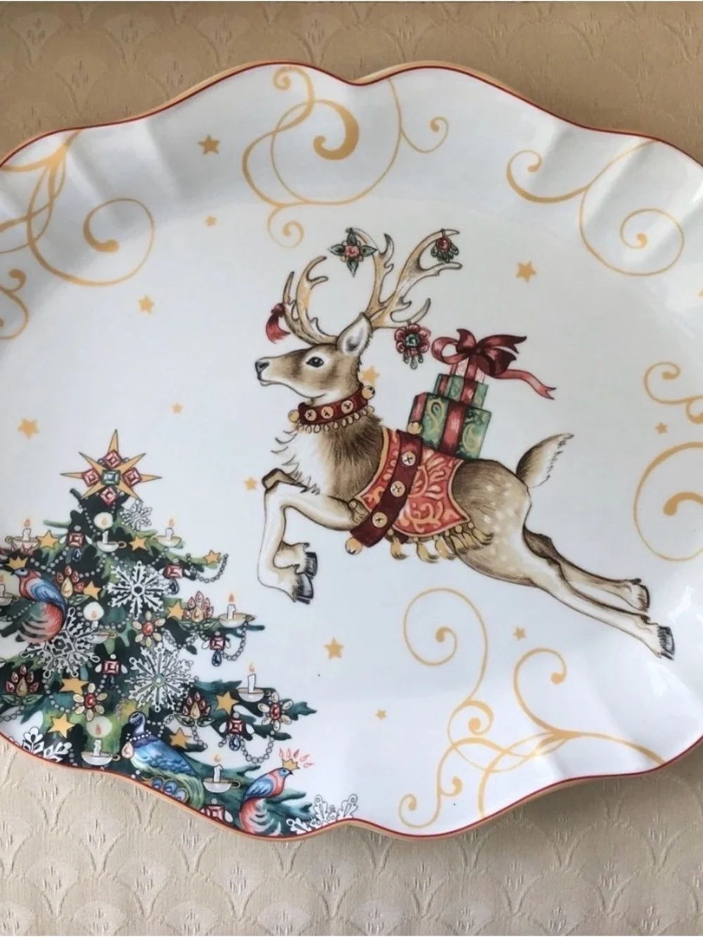 Williams Sonoma White Ceramic Holiday Serving Plate “Twas the Night”NWT